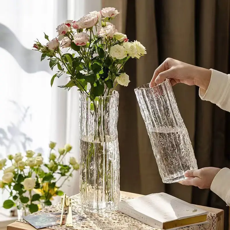 Elegant Glass Vase for Fresh Flowers - Transparent, Luxury Design for Living Room Decor | Ideal for Hydroponic Lilies & Roses | Hand Wash Only