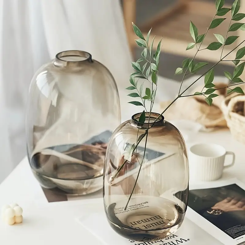 Elegant Glass Vase in Brown, Gray, or Clear - Perfect for Long Stem Flowers & Centerpieces, Ideal for Home Decor