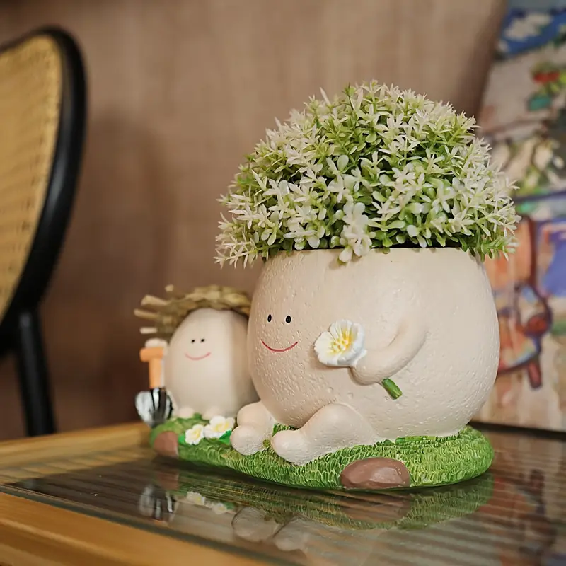 Cute Resin Flower Pot Set: Cute Family Figurines, Wearing Cute Hats And Smiling Faces, With Drainage Holes For Plant Life Unique Succulent Pot Indoor Outdoor Plants, Perfect For Office And Home Decoration With Cartoon Resin Flower POTS, Good Gift