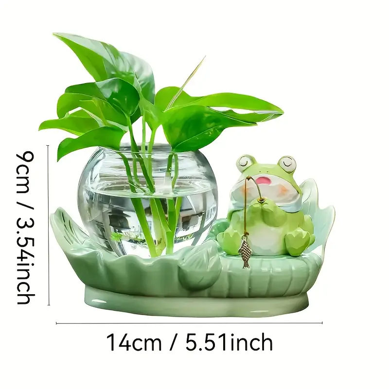 Cute Frog Fishing Hydroponic Vase - Ceramic, 2 Styles Available, Smooth Surface, Ideal for Office Desk and Home Decor, Perfect Gift for Her/Him, Garden Decoration,