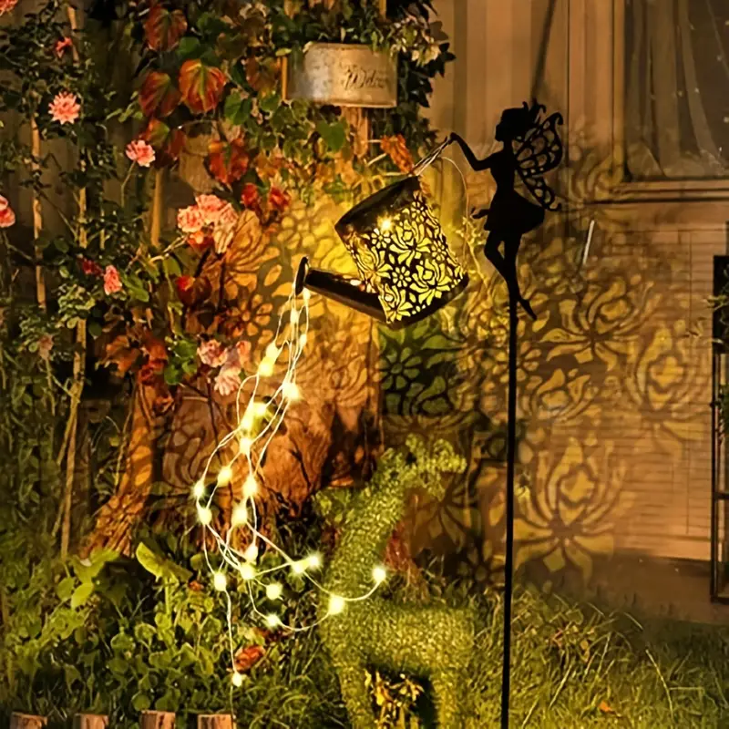 2/ 1pc Solar Fairy Waterfall Light - Metal Kettle Garden Decor with LED Streaming, Perfect for Yard, Lawn And Outdoor Solar Pile Lights,