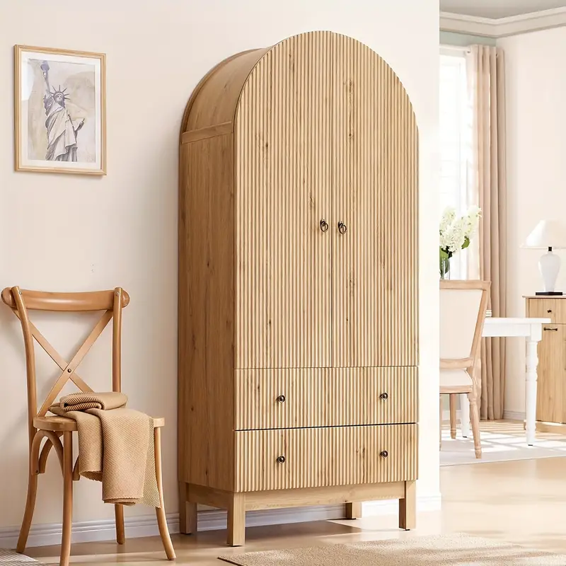 71" Tall Fluted Arched Pantry Cabinet with 2 Large Drawers | Adjustable Shelves, Freestanding Modern Versatile Cupboard for Kitchen, Living Room, Bathroom