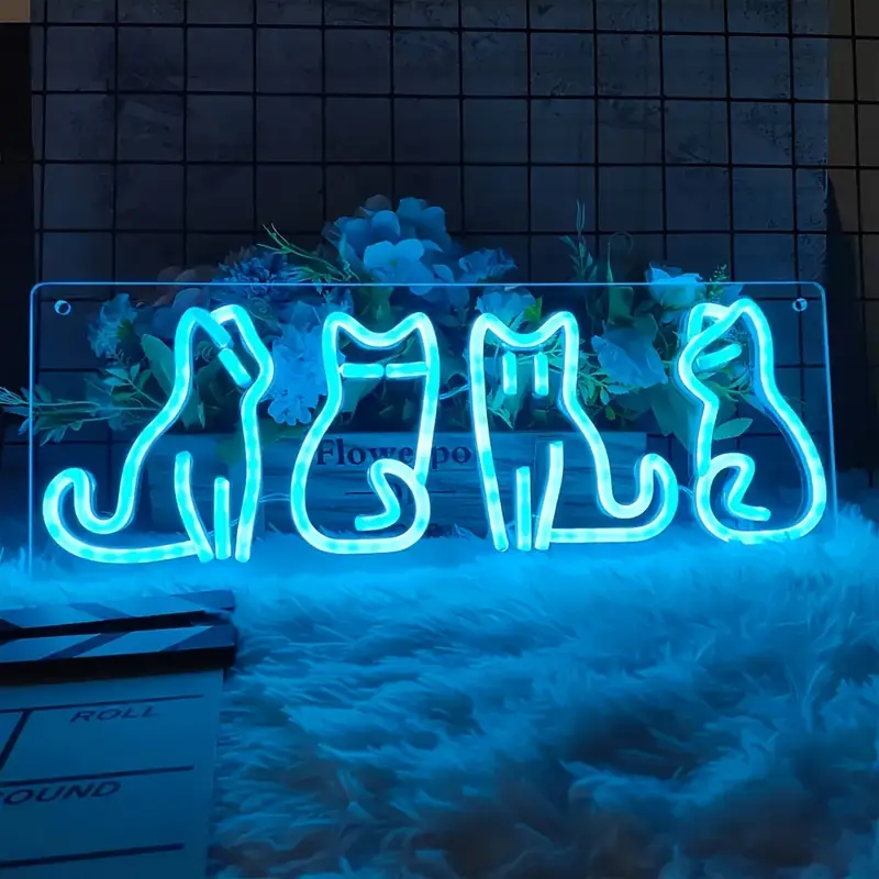 Neon Wall Sign of a Cat, LED Neon Wall Art Sign for Rooms, Cute Cat Neon Light Sign Gifts for Engagements, Birthdays, Weddings, And Parties.
