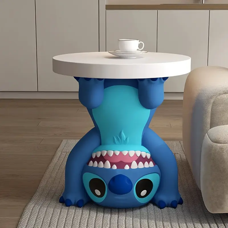 Stitch Coffee Table - Resin Decorative Side Table with Blue & White Design, No Assembly Required,