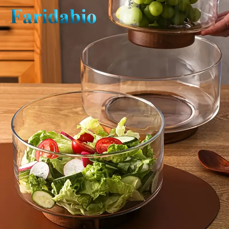 1pc Faridabio Clear Glass Salad Bowl | Nordic Style, Multi-Purpose for Desserts & Salads, Durable Kitchen Tableware, Ideal for Home,