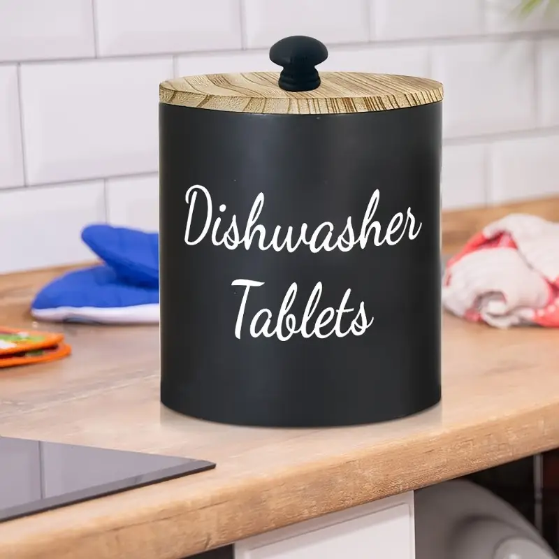 1pc Farmhouse Natural Wood Organizer with Dishwasher Tablets Labeling - Rustic Kitchen, Laundry & Bathroom Storage for Coffee Filters,