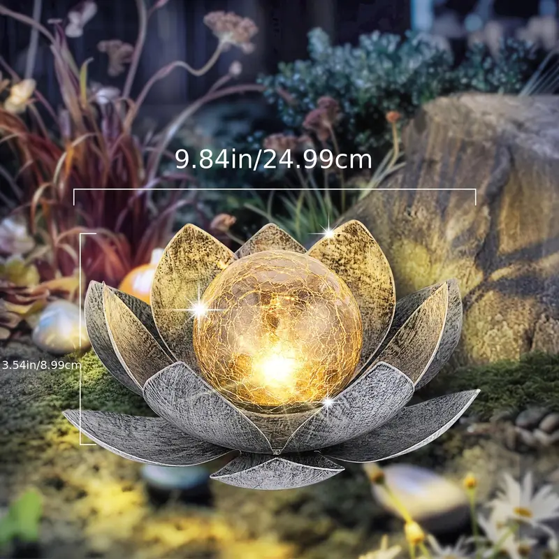 Outdoor Solar for Lotus Light, Black And White Solar Lights Garden Decoration, LED Beads with Cracked Glass Globes, Patio, Lawn, Steps Lights,
