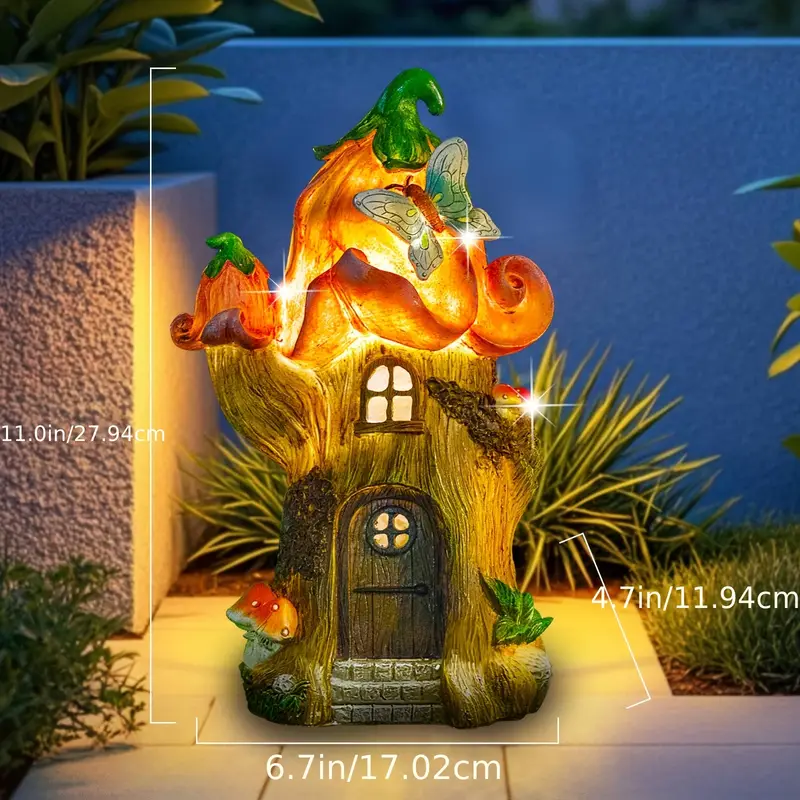 Solar Elf House Indoor Statue Lamp | Home Decor & Garden Decor, Outdoor Resin Lamp, Mother's Day,
